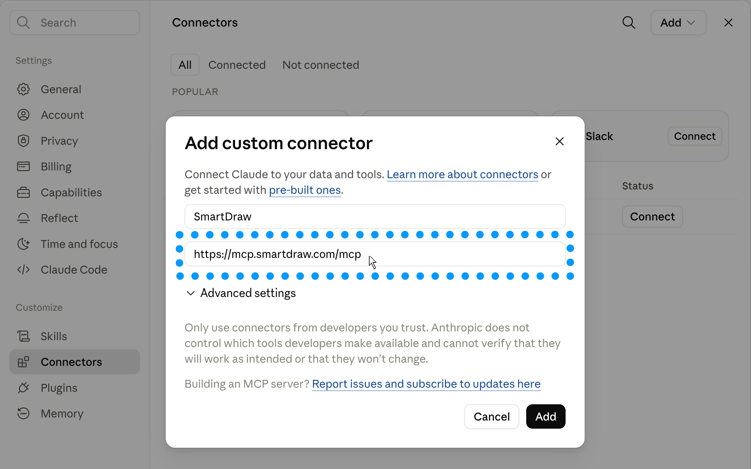 Connecting the SmartDraw MCP to Claude