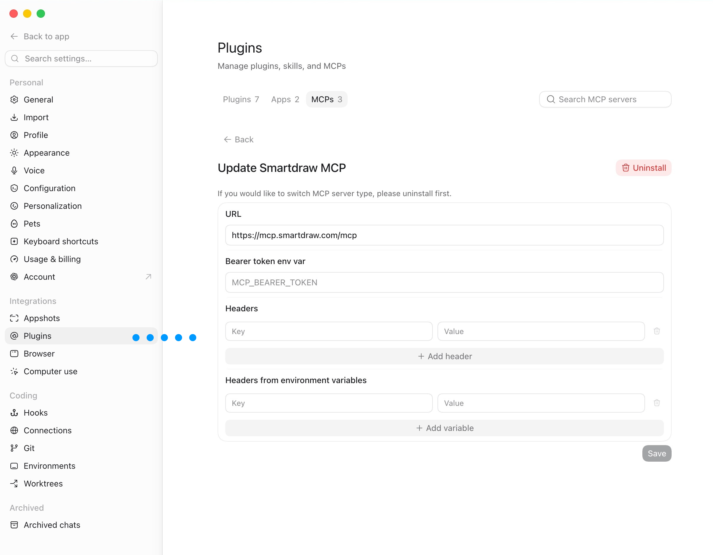 Managing the SmartDraw MCP in ChatGPT
