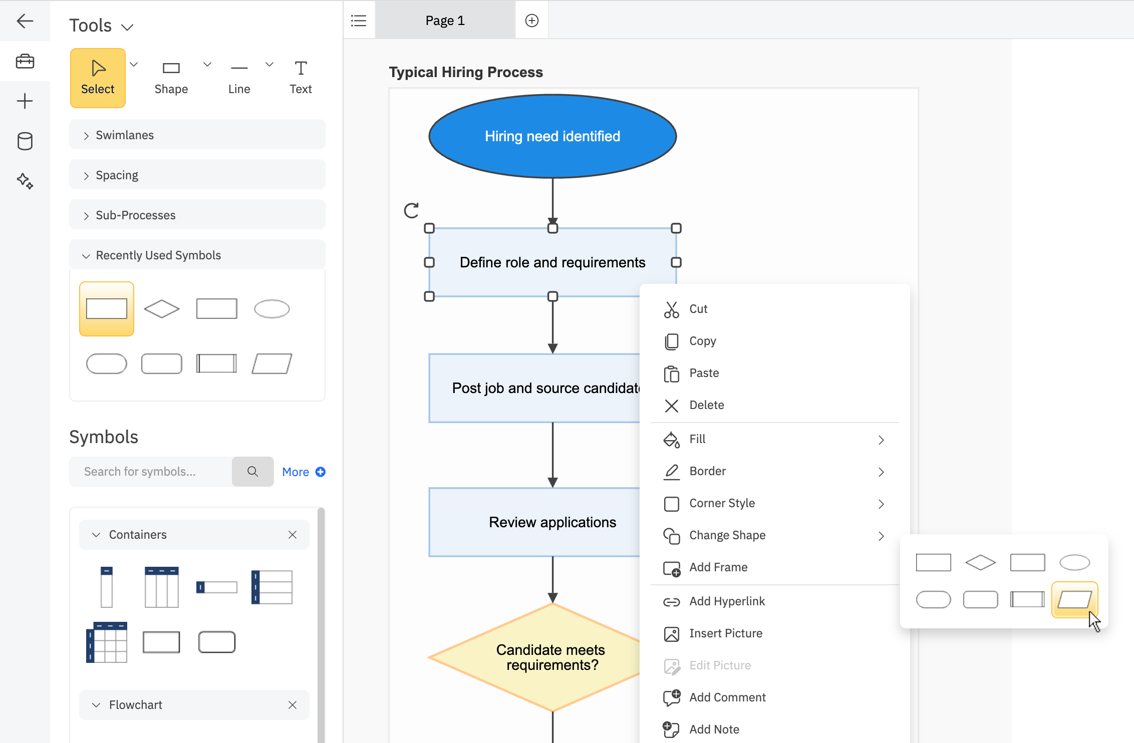 Editing AI generated flowchart inside SmartDraw
