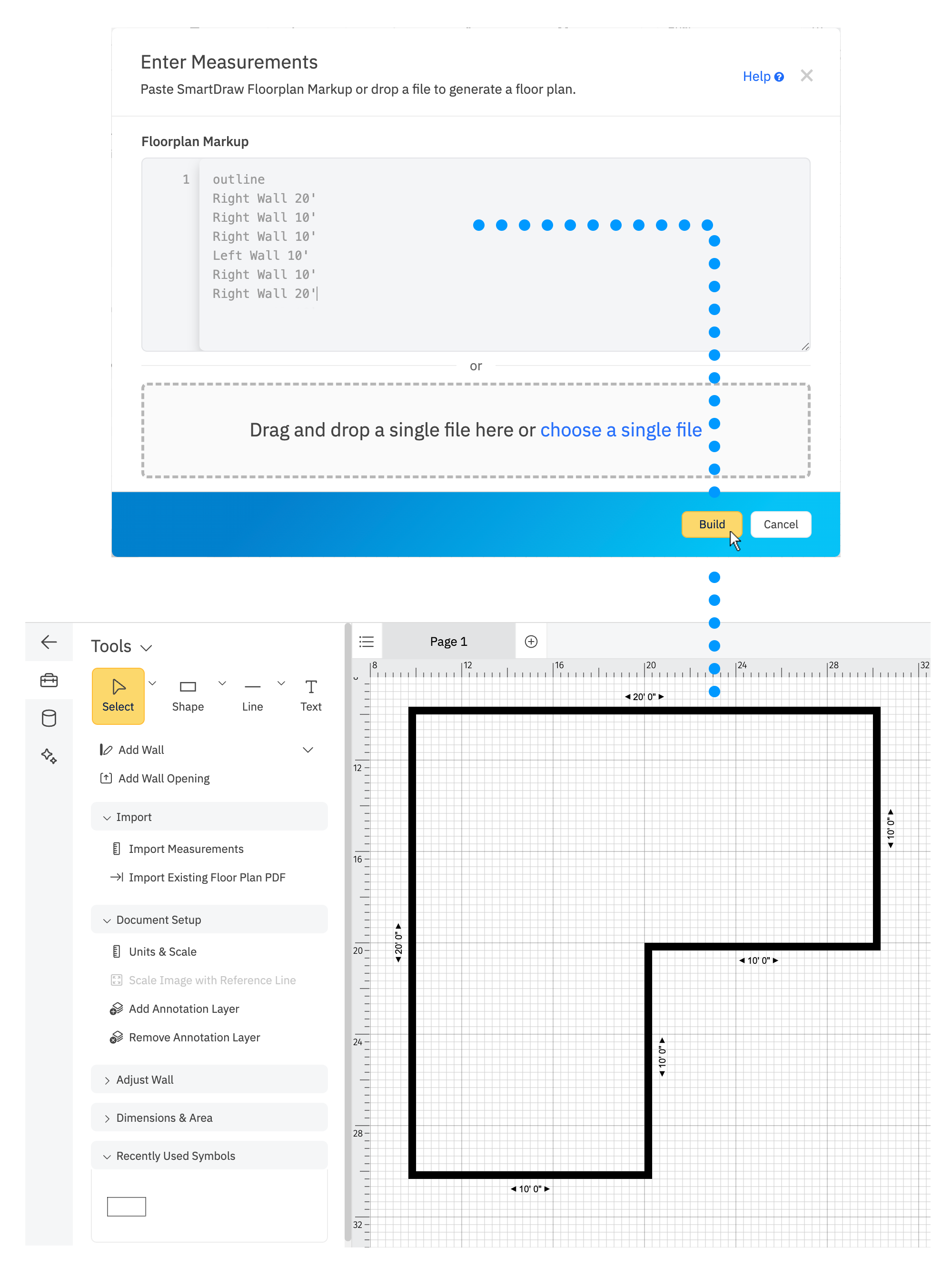 L-shaped room generated using Floor Plan Notation