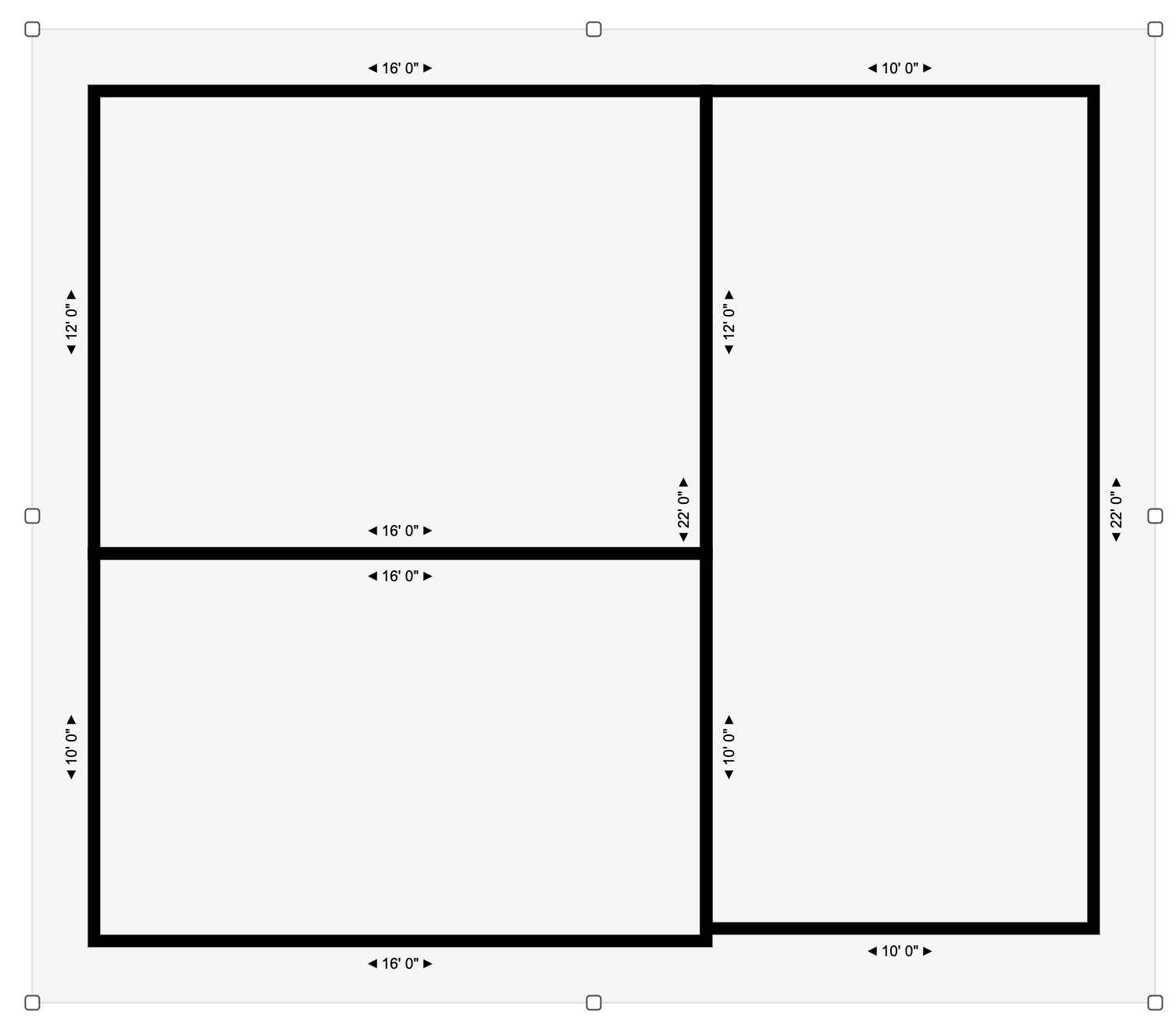 Three room L-shaped layout example