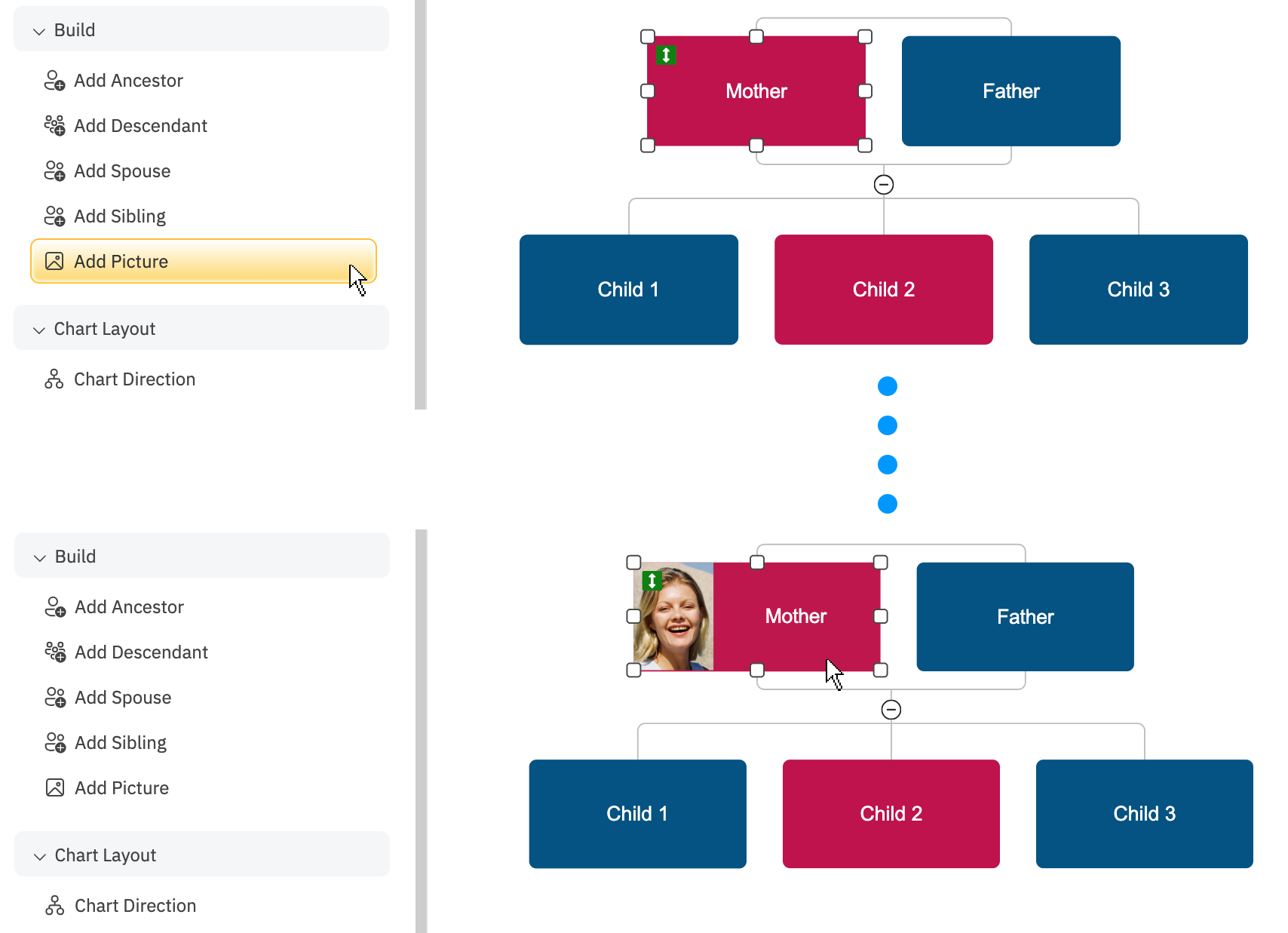 Adding picture to family tree diagram