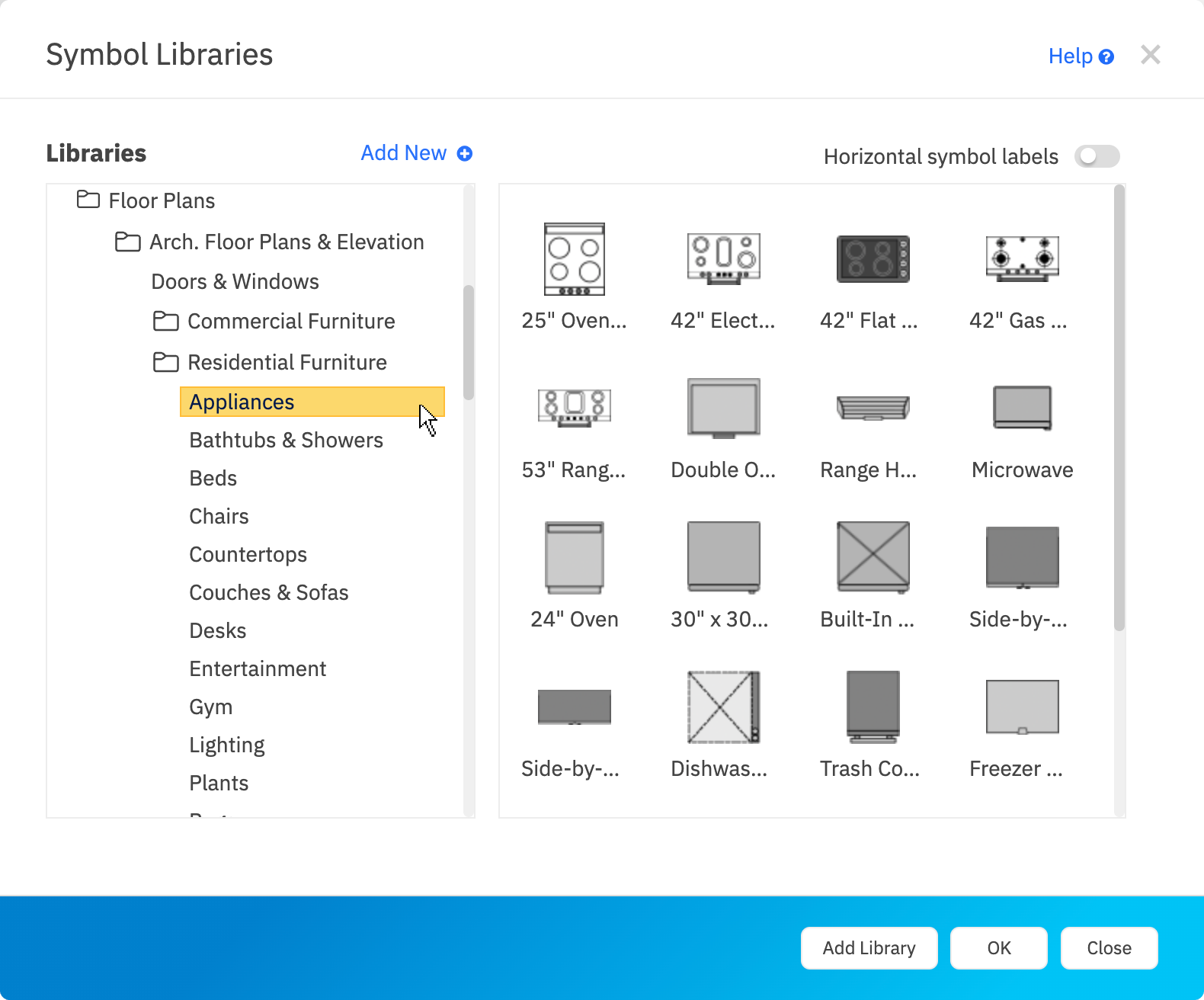 SmartDraw appliances symbols dialog menu