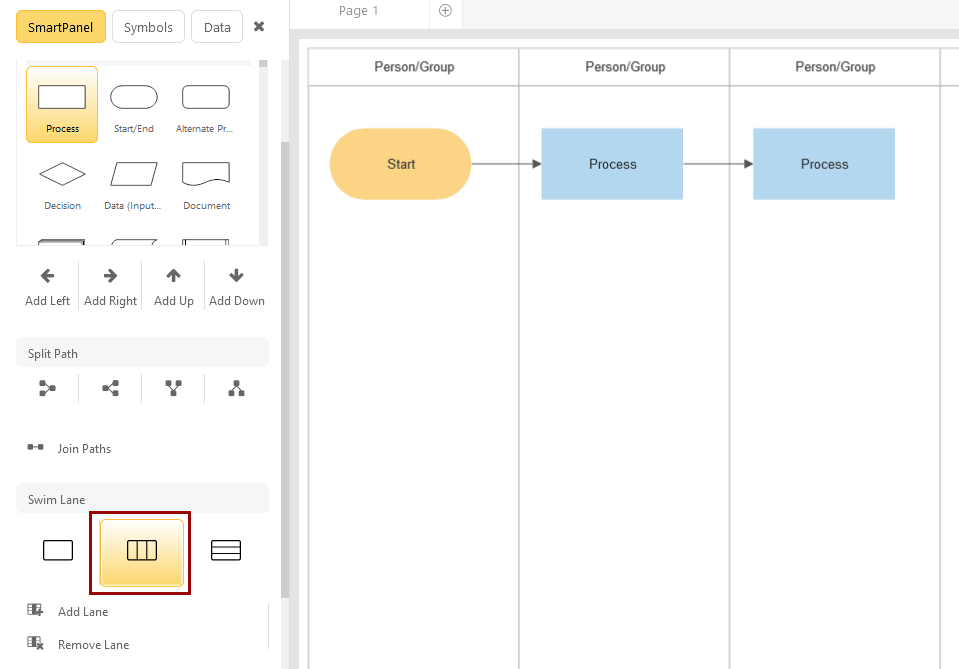 Add shapes to a vertical swimlane diagram