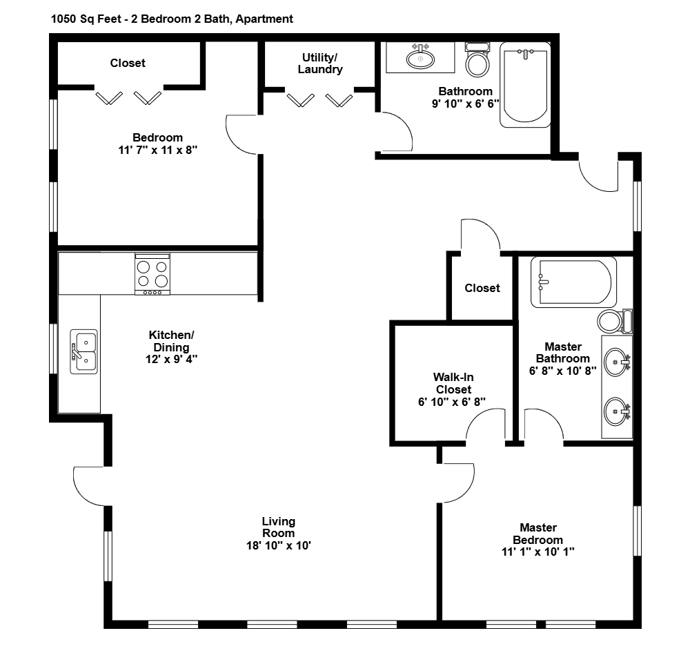 Example Image: 2 Bedroom 2 Bath House Floor Plan