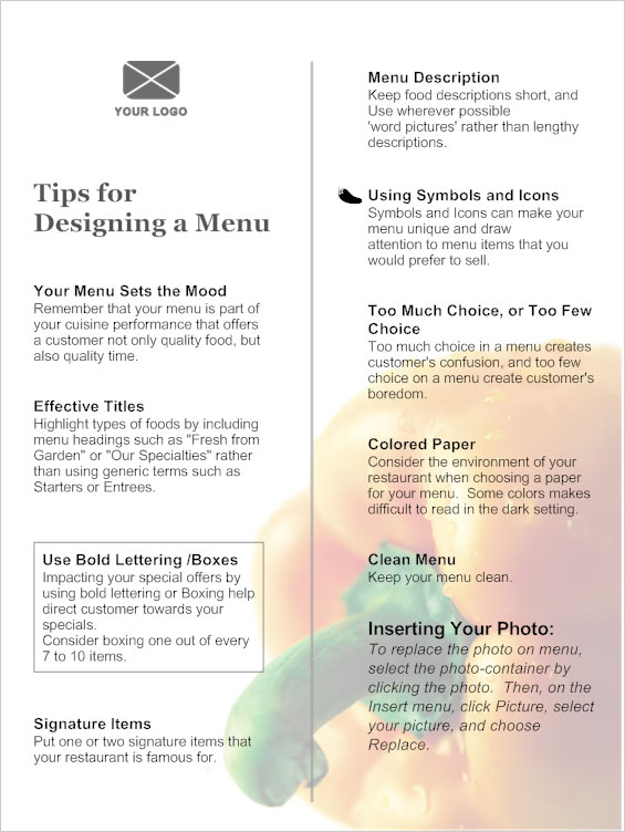 how to create a restaurant menu in word