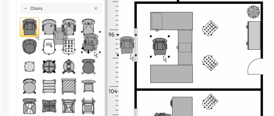 Adding furniture symbols to work area